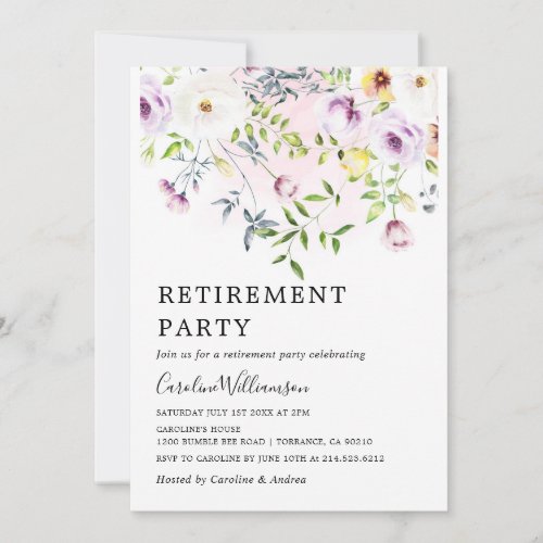 Elegant Watercolor garden flowers Retirement Party Invitation