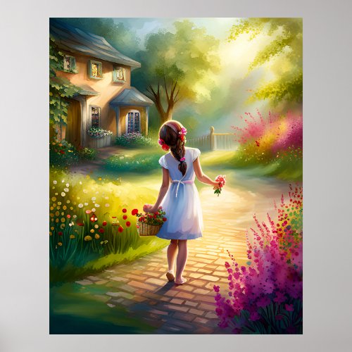 Elegant Watercolor Garden of Dreams AI Painting Poster