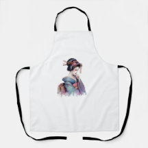 Elegant Watercolor Geisha in Soft Teal and Plum