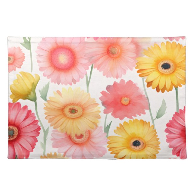 Elegant Watercolor Gerbera Cloth Placemat (Front)