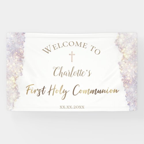elegant watercolor glitter  First Communion  Banner