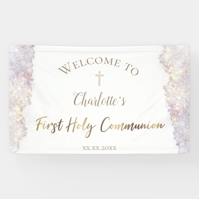 elegant watercolor glitter | First Communion  Banner (Horizontal)