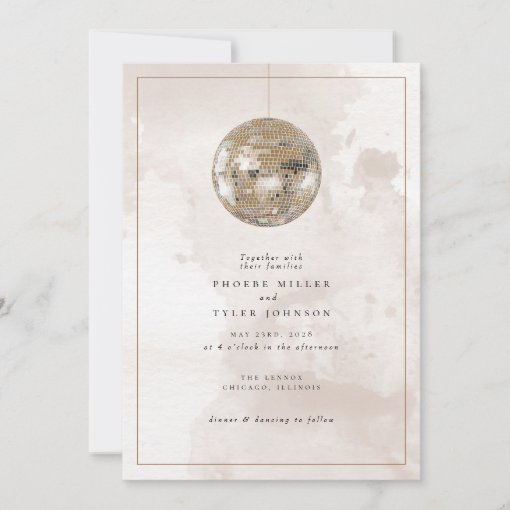 Elegant Watercolor Gold Disco Ball Wedding Invitation Zazzle