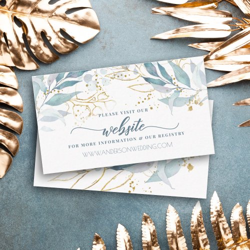 Elegant Watercolor Gold Dusty Blue Floral Wedding Enclosure Card
