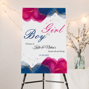 Elegant Watercolor Gold Gender Reveal Welcome Foam Board