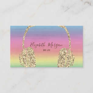 Elegant Watercolor, Gold Glitter Headphone DJ Business Card