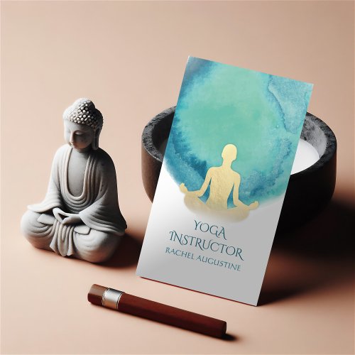 Elegant Watercolor Gold Meditation Yoga Instructor Business Card
