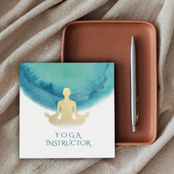 Elegant Watercolor Gold Meditation Yoga Instructor Square Business Card by ReadyCardCard at Zazzle