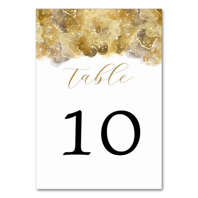 Elegant Watercolor Gold Wedding  Table Number (Front)
