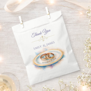 Elegant Watercolor Golden Rose Wedding Rings Favor Bag