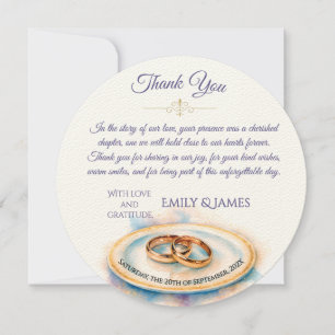 Elegant Watercolor Golden Rose Wedding Rings Thank You Card