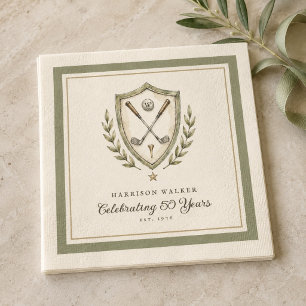Elegant Watercolor Golf Crest Milestone Birthday Napkins