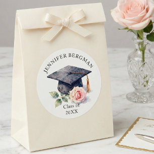 Elegant Watercolor Graduation Cap Blush Pink Rose  Classic Round Sticker