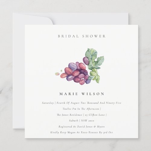 Elegant Watercolor Grape Bridal Shower Invite