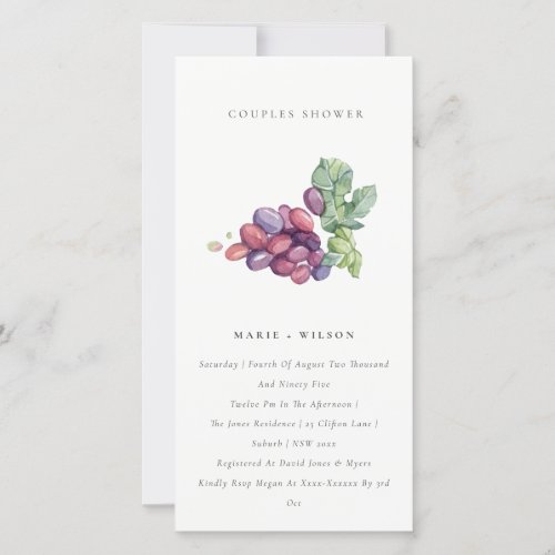 Elegant Watercolor Grape Couples Shower Invite