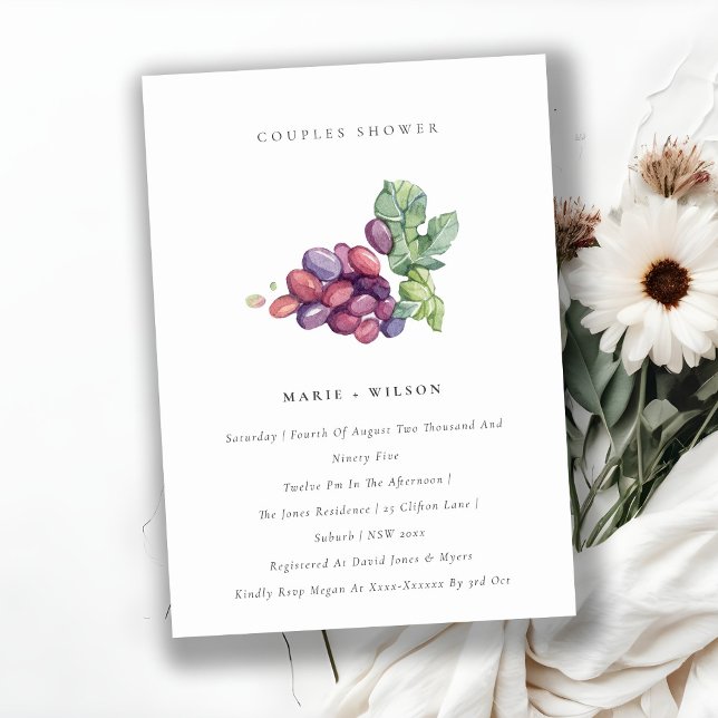 Elegant Watercolor Grape Couples Shower Invite (Creator Uploaded)