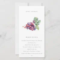 Elegant Watercolor Grape Fauna Baby Shower Invite
