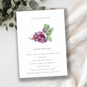 Elegant Watercolor Grape Fauna Baby Shower Invite