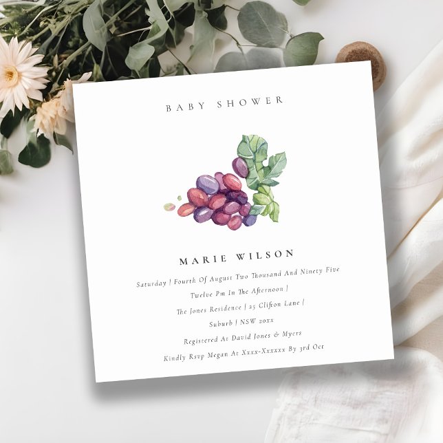 Elegant Watercolor Grape Fauna Baby Shower Invite (Creator Uploaded)