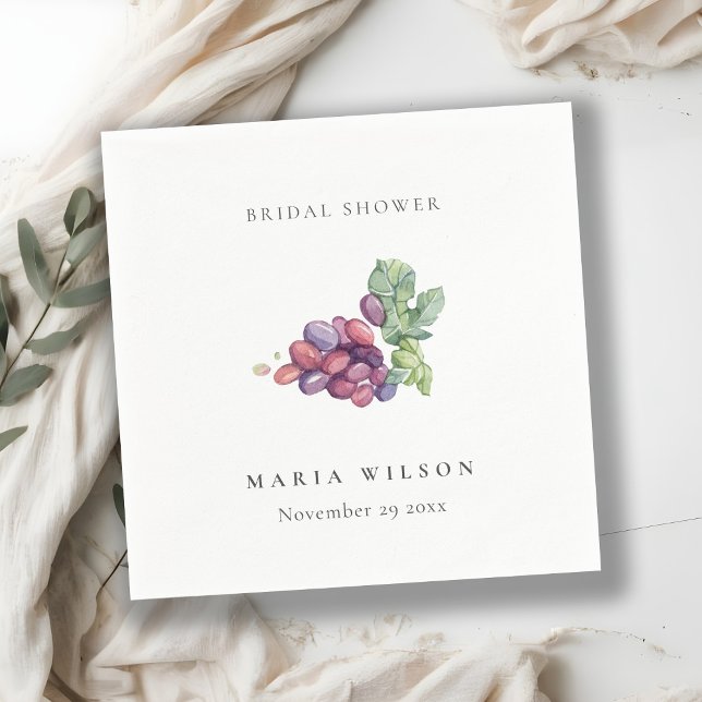 Elegant Watercolor Grape Foliage Bridal Shower Napkins (Creator Uploaded)