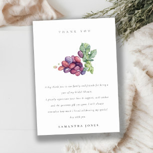 Elegant Watercolor Grape Foliage Bridal Shower  Thank You Card