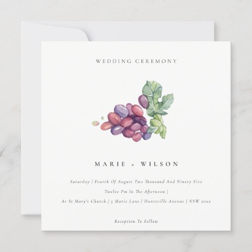 Elegant Watercolor Grape Foliage Wedding Invite