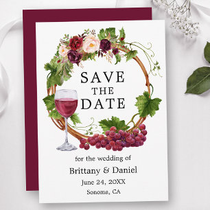 Elegant Watercolor Grape Vines Floral Wood Wreath Save The Date