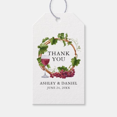 Elegant Watercolor Grape Vines Wood Wreath Wedding Gift Tags