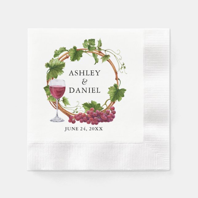 Elegant Watercolor Grape Vines Wood Wreath Wedding Napkins (Front)