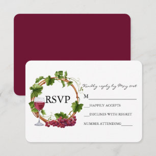 Elegant Watercolor Grape Vines Wood Wreath Wedding RSVP Card