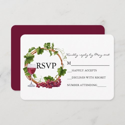 Elegant Watercolor Grape Vines Wood Wreath Wedding RSVP Card
