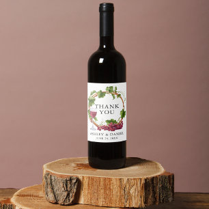 Elegant Watercolor Grape Vines Wood Wreath Wedding Wine Label