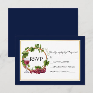 Elegant Watercolor Grape Vines Wreath Blue Wedding RSVP Card