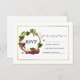 Elegant Watercolor Grape Vines Wreath Gold Wedding RSVP Card
