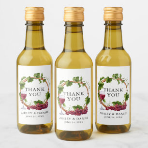 Elegant Watercolor Grape Vines Wreath Wedding Wine Label