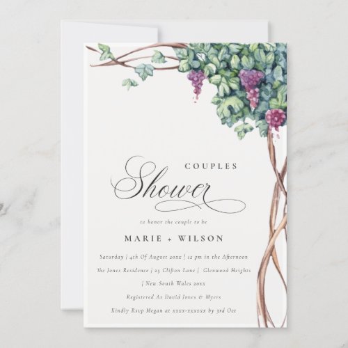 Elegant Watercolor Grapevine Couples Shower Invite