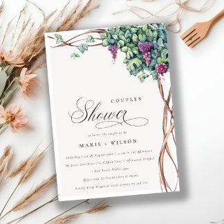 Elegant Watercolor Grapevine Couples Shower Invite