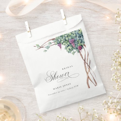 Elegant Watercolor Grapevine Foliage Bridal Shower Favor Bag