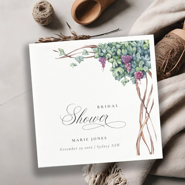 Elegant Watercolor Grapevine Foliage Bridal Shower Napkins (Creator Uploaded)