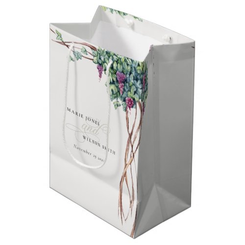 Elegant Watercolor Grapevine Foliage Wedding Medium Gift Bag