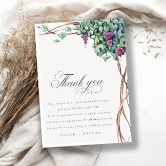 Elegant Watercolor Grapevine Foliage Wedding Thank You Card