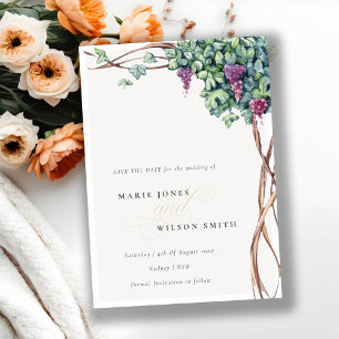 Elegant Watercolor Grapevine Save the Date Card