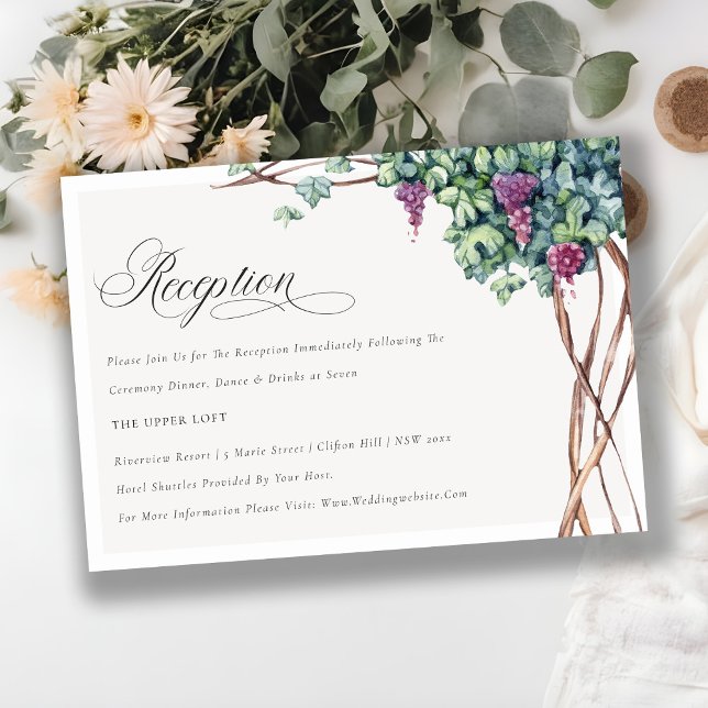 Elegant Watercolor Grapevine Wedding Reception Enclosure Card (Creator Uploaded)