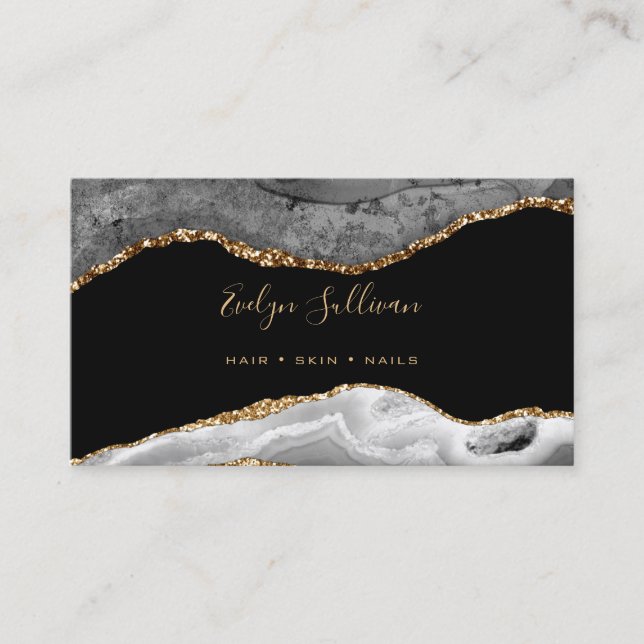 elegant watercolor gray gold agate business card (Front)
