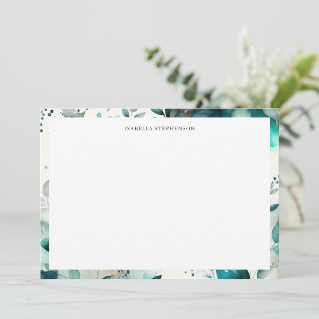 Elegant Watercolor Green Botanical Personalized Thank You Card (Standing Front)