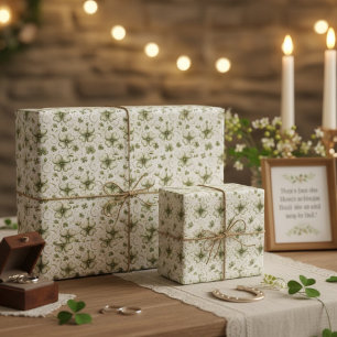 Elegant Watercolor Green Clover Shamrocks Pattern Wrapping Paper