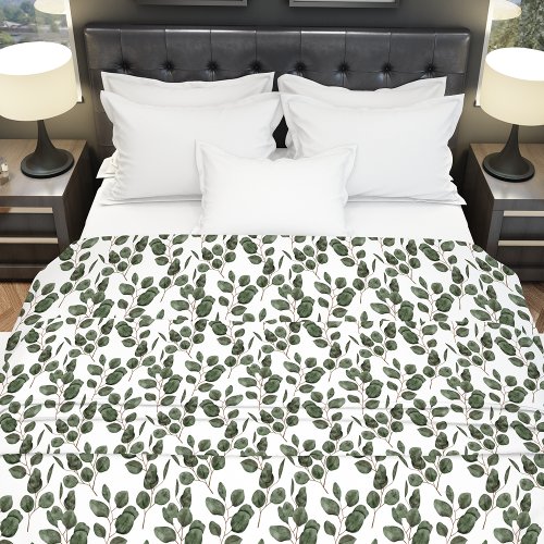 Elegant Watercolor Green Eucalyptus Leaf Patterned Duvet Cover