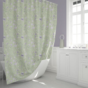 Elegant Watercolor Green Floral Shower Curtain