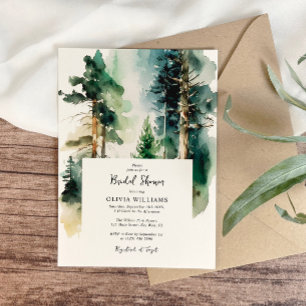 Elegant Watercolor Green Forest Bridal Shower Invitation