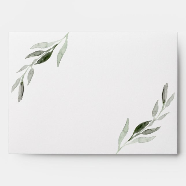 Elegant Watercolor Green Leaf Invitation Envelope (Front)